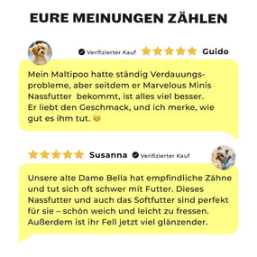 5-Sterne Kundenbewertungen für Marvelous Minis Nassfutter für kleine Hunde